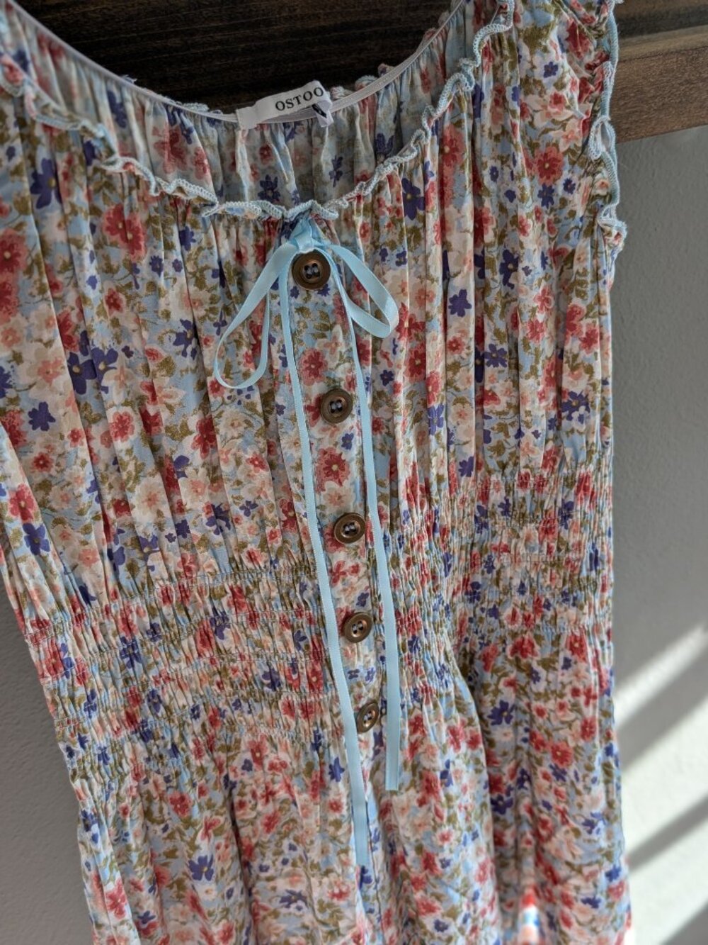 Cottagecore Floral Smocked Milkmaid Maxi Dress L 100% Viscose - Picture 3 of 7